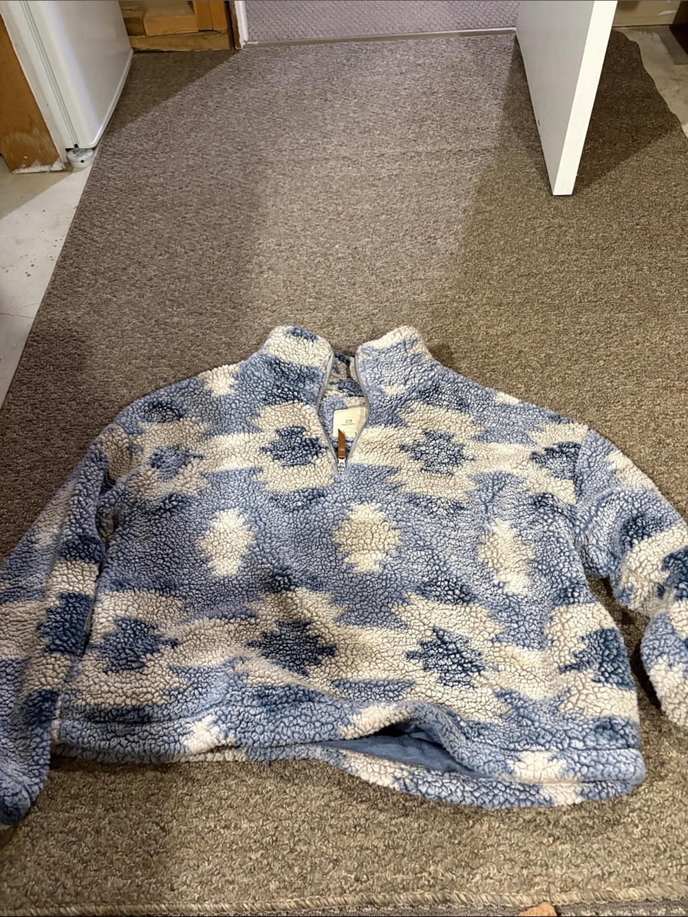 Thread & Supply Blue and Cream Sherpa Half-Zip Pullover